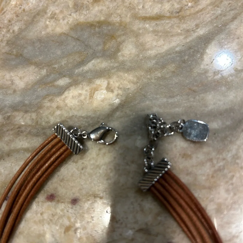 Ralph Lauren Turquoise Pendant Necklace with Brown Cord - Picture 4 of 5